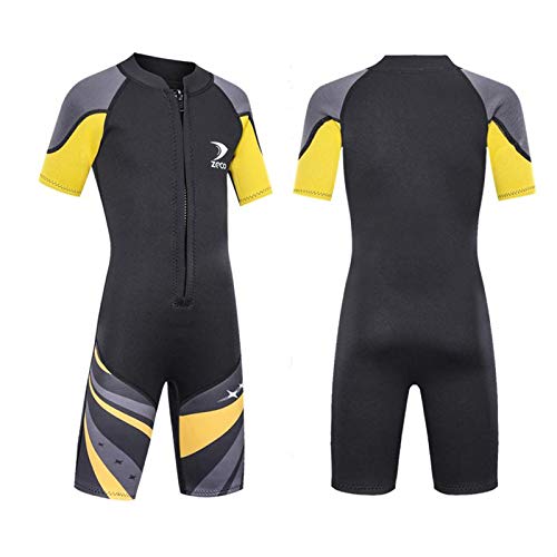 ZCCO Kids Shorty Wetsuit 2.5mm Neoprene Suit, Short Sleeve One Piece Youth Boy/Girl Suit for Swimming, Surfing, Diving Water Sports(DK-BK-L) - Image 1