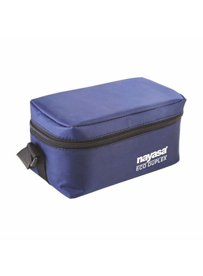 NAYASA Nayasa Stainless Steel Eco Duplex Lunch Box | 1 Roti Box- 640Ml | 2 Containers- 350 ML | Comes with Zipper Pouch | Clip Lock Lid | Air Tight and Leaproof Containers | Blue  - Image 2