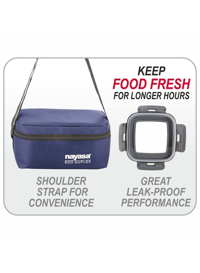 NAYASA Nayasa Stainless Steel Eco Duplex Lunch Box | 1 Roti Box- 640Ml | 2 Containers- 350 ML | Comes with Zipper Pouch | Clip Lock Lid | Air Tight and Leaproof Containers | Blue  - Image 3