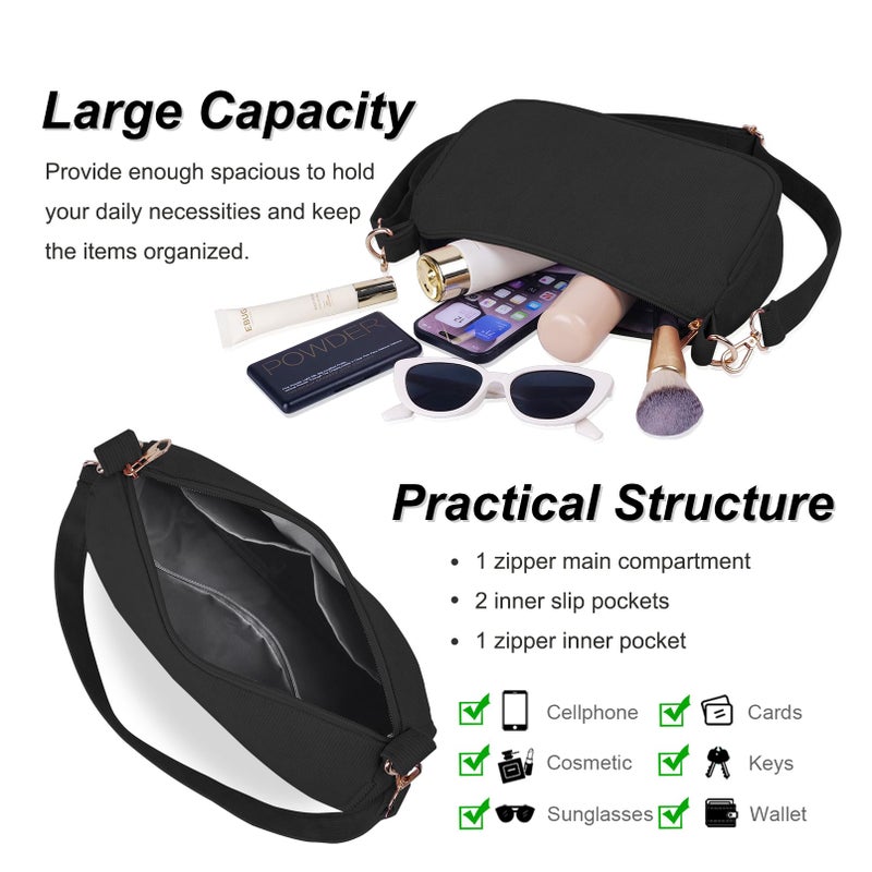 FITDON Small Shoulder Bag for Women, Corduroy Hobo Tote Handbag Clutch Purse Crescent Underarm Bag Y2k Crossbody Bags with 3 Removable Straps, Black - Image 5