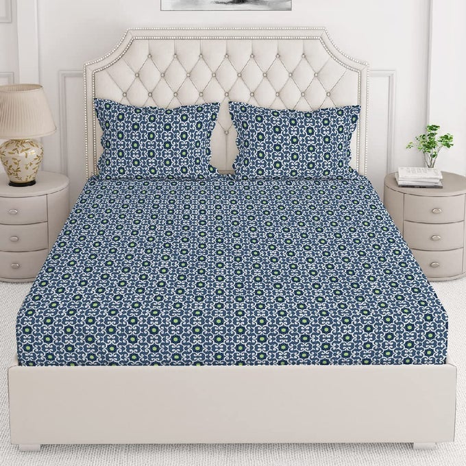 FIRENZE 100 COTTON BEDSHEET SET FOR ALL SEASONS LIGHTWEIGHT MOISTURE ABSORBENT MACHINE WASHABLE EASY TO CARE GIFT FOR HOUSEWARMING MORE 140 TC QUEEN SIZE DARK BLUE