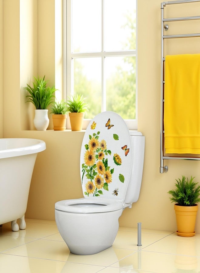Galepromot Sunflower Butterfly Bathroom Toilet Sticker Self-Adhesive Waterproof PVC Wall Murals Yellow Floral Toilet Lid Decals Home Art Decor DIY Removable Waterproof Toilet Sticker Toilet Lid Decals - Image 5