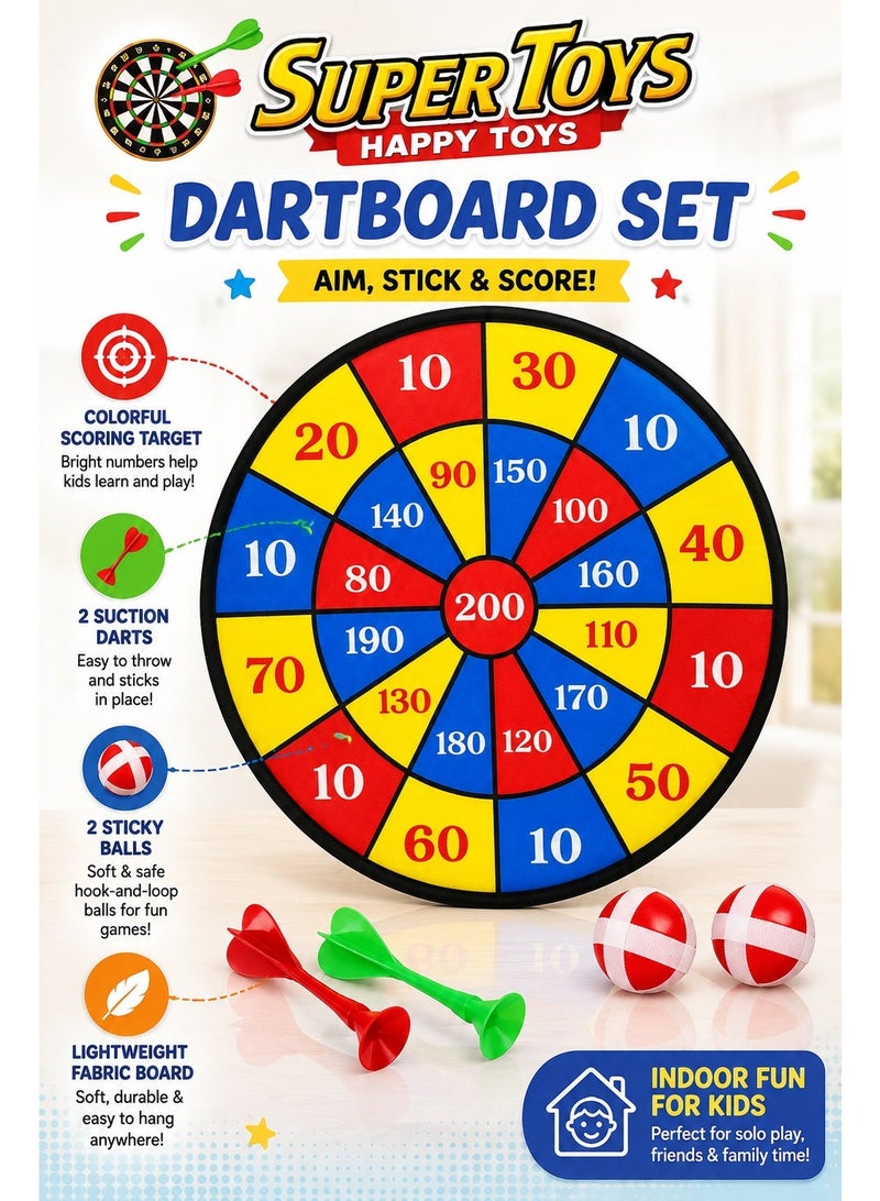 Kids Dartboard Set with 2 Suction Darts & 2 Sticky Balls – Colorful Fabric Scoring Target Board for Indoor Games, Aim & Throw Toy for Boys and Girls, Family Party & Playroom Activity - Image 2