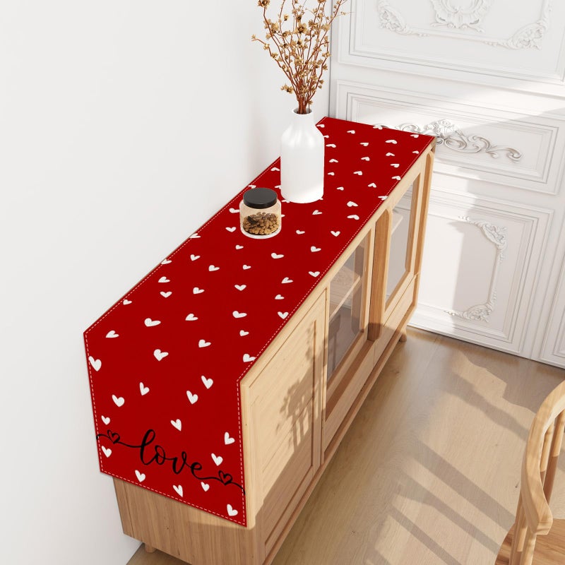Jiudungs Red Heart Love Valentines Day Table Runner Valentine's Day Decor Galentines Day Valentines Day Home Kitchen Dining Room Table Decorations 13x72 Inch - Image 4