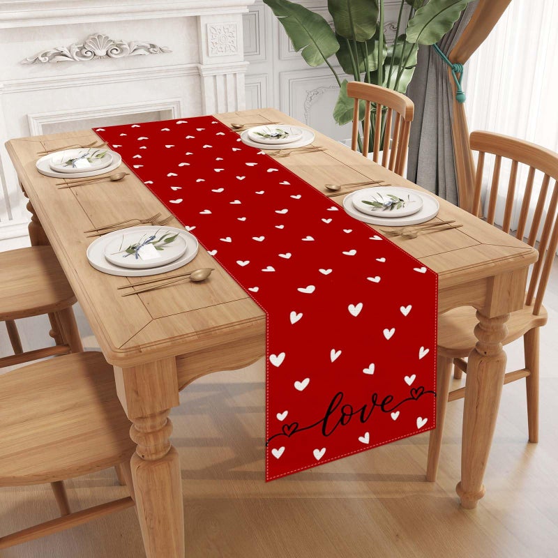 Jiudungs Red Heart Love Valentines Day Table Runner Valentine's Day Decor Galentines Day Valentines Day Home Kitchen Dining Room Table Decorations 13x72 Inch - Image 2