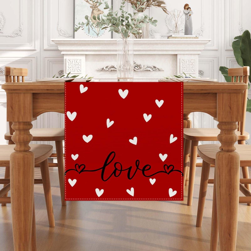 Jiudungs Red Heart Love Valentines Day Table Runner Valentine's Day Decor Galentines Day Valentines Day Home Kitchen Dining Room Table Decorations 13x72 Inch - Image 1