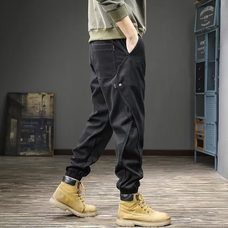 Retro American Cargo Pants Mens Casual Loose Fit K198 Gray - Image 2