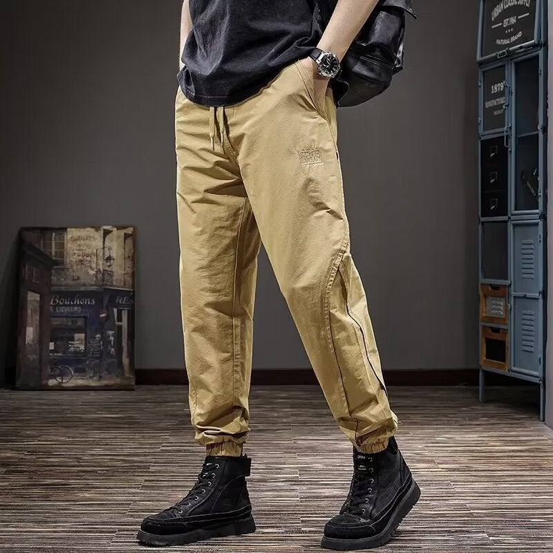 Retro American Cargo Pants Mens Casual Loose Fit K198 Gray - Image 3