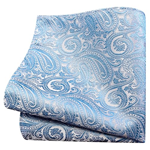 GUSLESON Dusty Blue Tie for Men Wedding Silk Paisley Necktie Pocket Square Cufflinks and Lapel Pin Brooch Set (IN6103-31) - Image 3