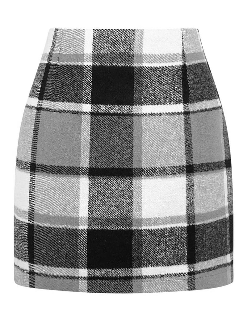 IDEALSANXUN Grey Skirt for Women Mini Dress 2023 Fall Winter Plaid Dresses High Waisted Bodycon Cute Mini Skirt(Grey New, M) - Image 1