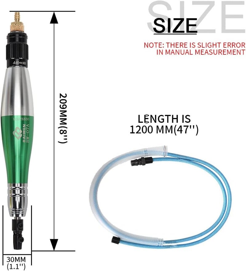 Baisiky 1/8" (3mm) Air Micro Grinder, Pneumatic Pencil Die Grinder, 28000 RPM Free Speed, For Cleaning Dies, Rotors, Backing Plates, Brake Pads, Mounts, Etc. - Image 2