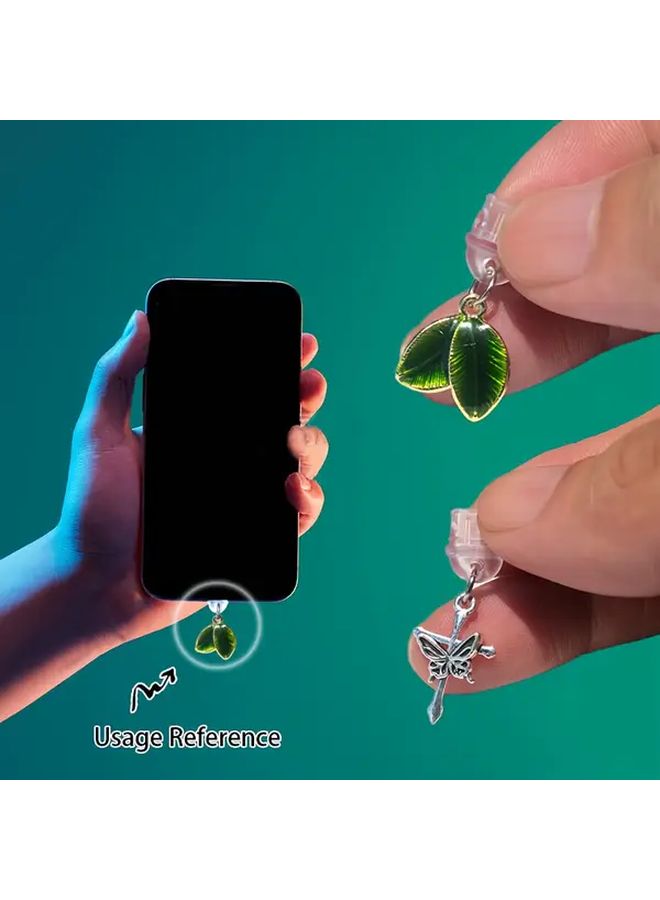 2pcs Easy Storage Leaf Cross Butterfly Phone Dust Plug Charm With Lanyard For Type C Charging Port Practical Gift For Friends Halloween Christmas Present - Image 3