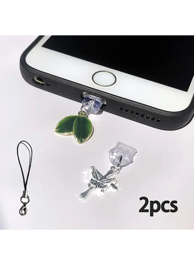 2pcs Easy Storage Leaf Cross Butterfly Phone Dust Plug Charm With Lanyard For Type C Charging Port Practical Gift For Friends Halloween Christmas Present - Image 1