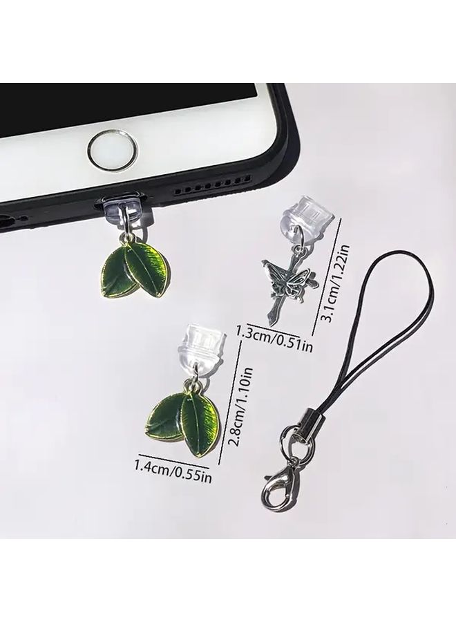 2pcs Easy Storage Leaf Cross Butterfly Phone Dust Plug Charm With Lanyard For Type C Charging Port Practical Gift For Friends Halloween Christmas Present - Image 2