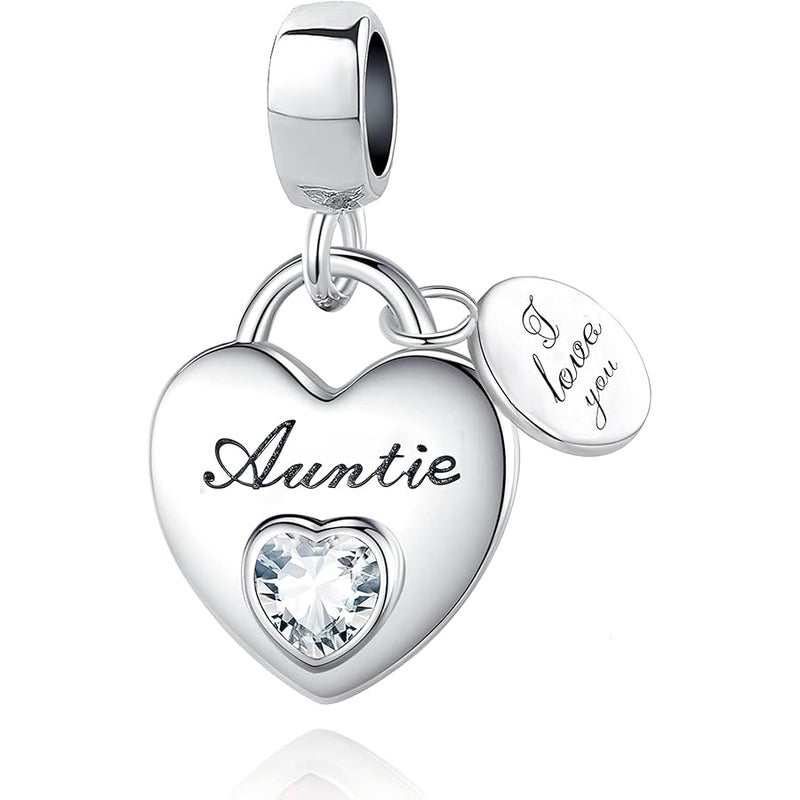 QeenseKc Love You Family Heart Pendant Charm Cubic Zirconia Bead for Pandora Bracelet Necklace - Image 1