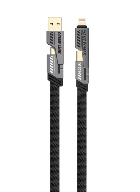 2 in 2 Braided Cable C to C+L and A to C+L 1.2m 65W / Wide Compatibility / Charge & Sync / Secure & Safe / Fast Charging Cable / High-Speed/ Tangle-Free Wire - Grey