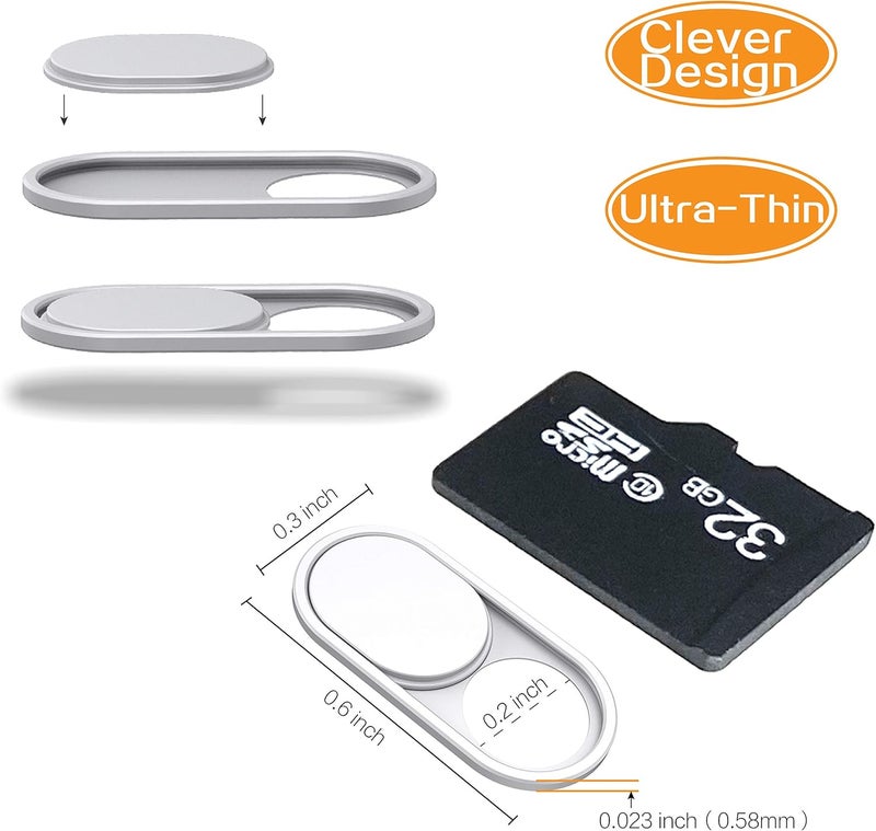imluckies Metal Webcam Cover Slide, 0.023in Camera Cover for Laptop Computer, MacBook Pro/Air iMac iPad Tablet iPhone 8/7/6 Plus, Echo Show/Spot Web Camera Blocker Protect Your Privacy [2 Pack White] - Image 2