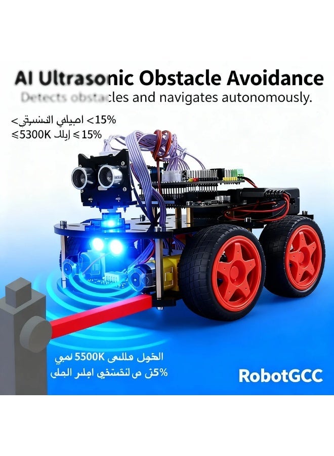 robotgcc Smart Obstacle Avoidance Robot Car Kit Arduino 4WD Robotics Coding STEM Education Platform with Ultrasonic and Infrared Sensors - Image 4