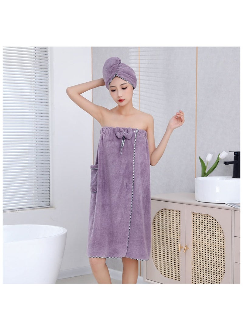 2 PCS Bath Towel Set Hair Towel Women Bath Wrap Adjustable Microfiber Super Absorbent  - Image 1