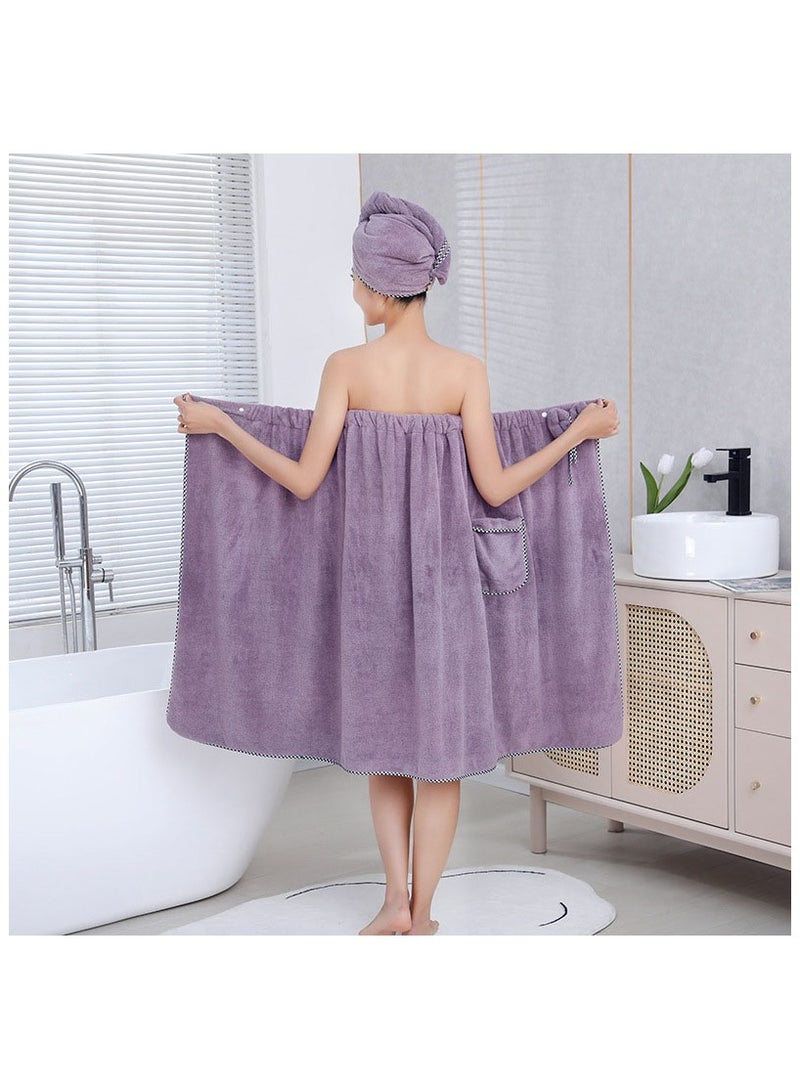 2 PCS Bath Towel Set Hair Towel Women Bath Wrap Adjustable Microfiber Super Absorbent  - Image 2