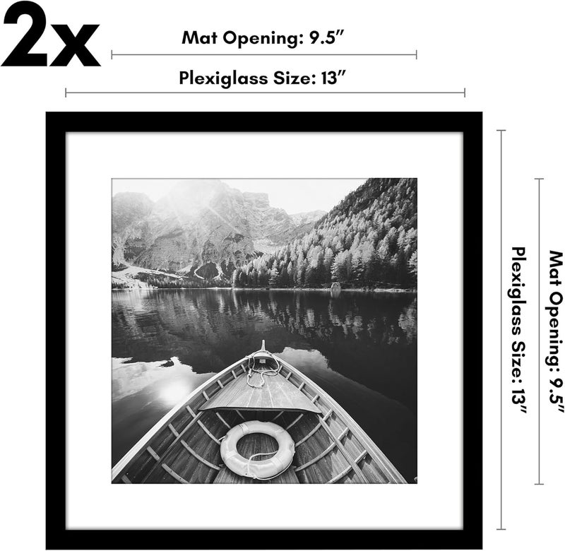 Americanflat 13x13 Picture Frame in Black - Set of 2 - Use as 10x10 Picture Frame with Mat or 13x13 Frame Without Mat - Collage Picture Frames with Plexiglass Cover and Hanging Hardware for Wall - Image 2