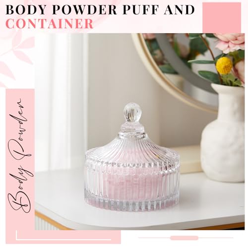 Tioncy 2 Pcs Extra Large Dusting Powder Puff and Container for Women6 Glass Crystal Dusting Powder Container with Body Soft Washable Reusable Velour FaceClearClassic - Image 3