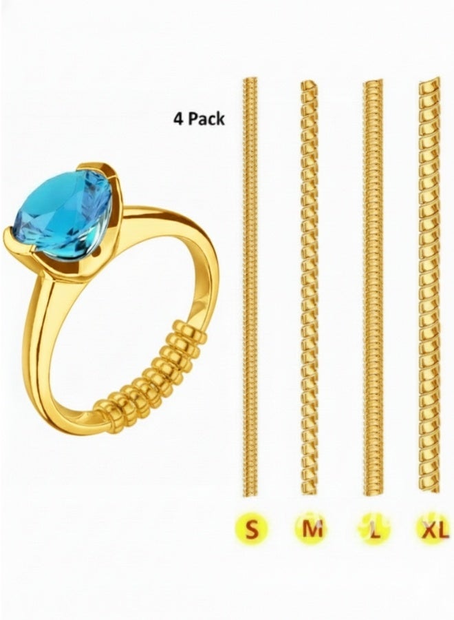 Gold Loose Ring Size Adjuster Set – 4 Pieces with 4 Sizes – Transparent Gold Silicone Anti-Slip Ring Guards for Secure Fit – Adjustable Tools to Resize Oversized Rings Without Permanent Alteration – Comfortable, Invisible, and Safe for Daily Wear – Perfect for Engagement, Wedding, and Everyday Rings for Women and Men - Image 1