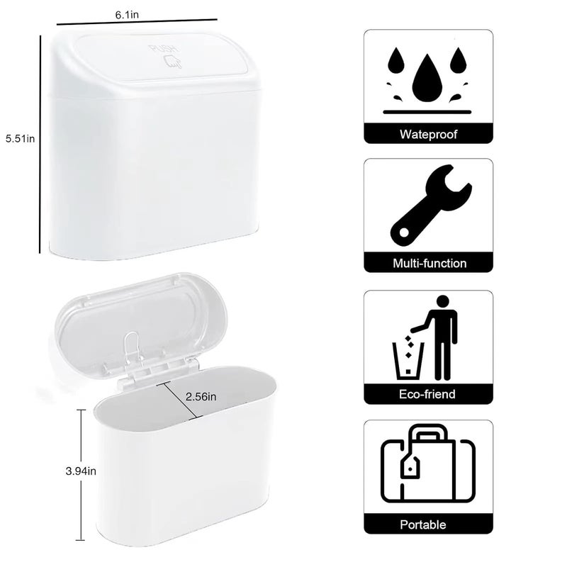 Tulsondai Mini Car Bin with Lid and 2 Trash Bags - White, Cute Car Accessory for Storage and Organization, Small Trash Can for Kitchen, Bedroom and Office - Image 2