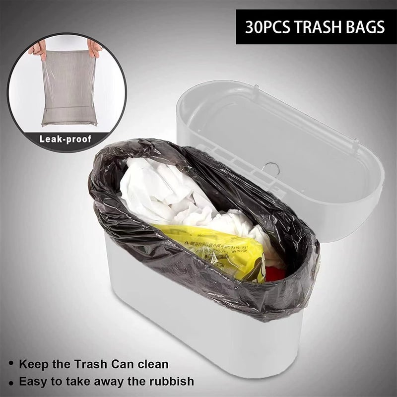 Tulsondai Mini Car Bin with Lid and 2 Trash Bags - White, Cute Car Accessory for Storage and Organization, Small Trash Can for Kitchen, Bedroom and Office - Image 4