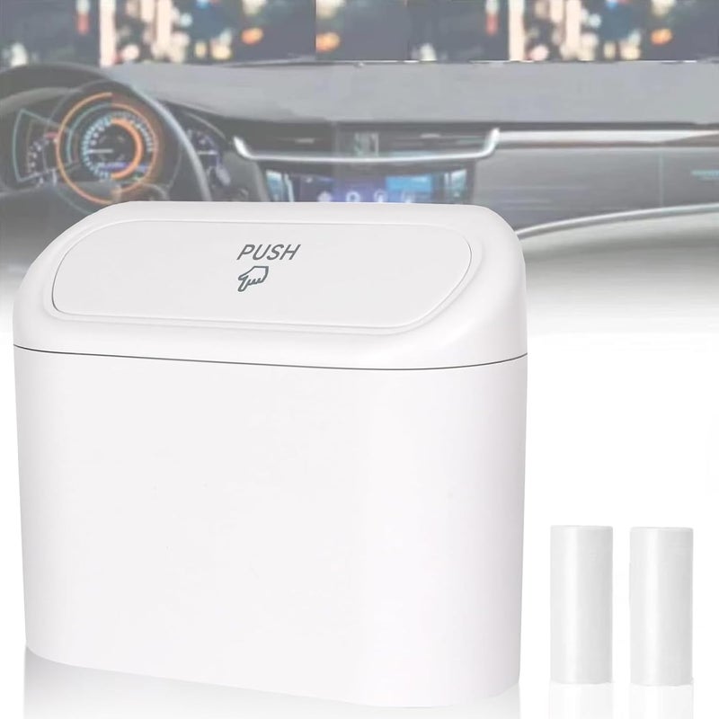 Tulsondai Mini Car Bin with Lid and 2 Trash Bags - White, Cute Car Accessory for Storage and Organization, Small Trash Can for Kitchen, Bedroom and Office - Image 1