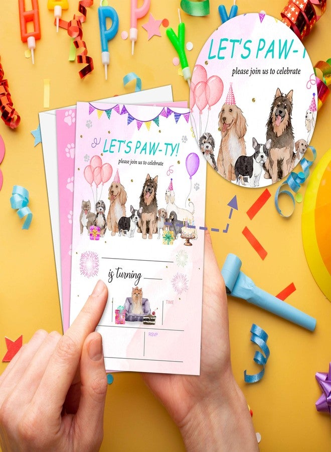 Levitatinyear Puppy Dog Birthday Party Invitation, Let's Paw-ty Themed Fill-In Invites for Teens Boys Girls, 20 Invitations With Envelopes (4" X 6"), Kids Doggy Party Favors Decorations and Supplies -62 - Image 5