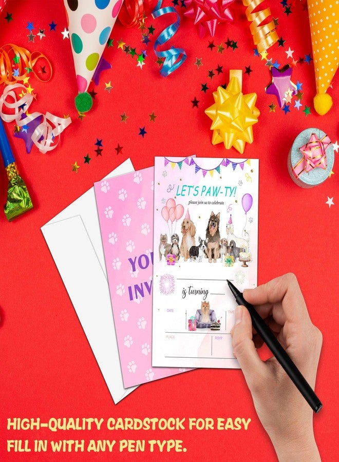 Levitatinyear Puppy Dog Birthday Party Invitation, Let's Paw-ty Themed Fill-In Invites for Teens Boys Girls, 20 Invitations With Envelopes (4" X 6"), Kids Doggy Party Favors Decorations and Supplies -62 - Image 3