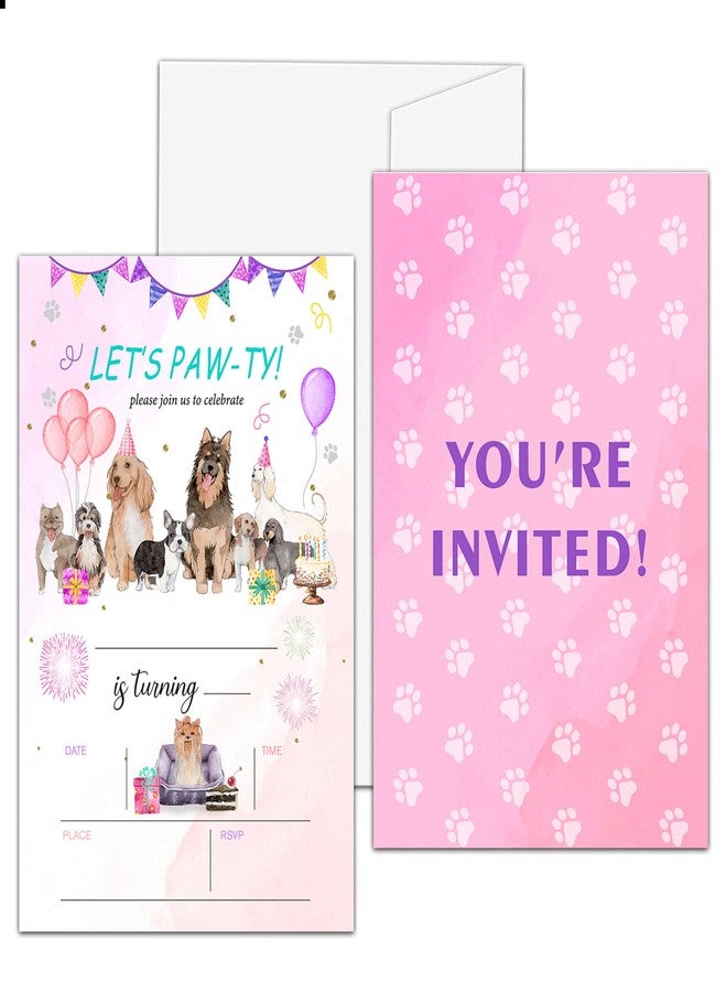 Levitatinyear Puppy Dog Birthday Party Invitation, Let's Paw-ty Themed Fill-In Invites for Teens Boys Girls, 20 Invitations With Envelopes (4" X 6"), Kids Doggy Party Favors Decorations and Supplies -62 - Image 2