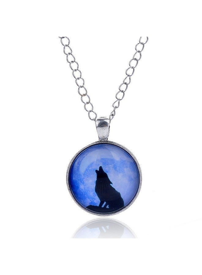 LUREME Time Gem Series Silver Tone Chain Disc Charm Necklace (Howl Wolf) (01002594) - Image 1
