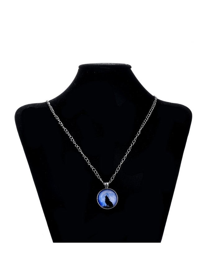 LUREME Time Gem Series Silver Tone Chain Disc Charm Necklace (Howl Wolf) (01002594) - Image 2