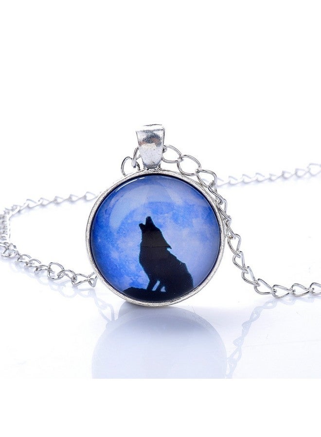 LUREME Time Gem Series Silver Tone Chain Disc Charm Necklace (Howl Wolf) (01002594) - Image 3