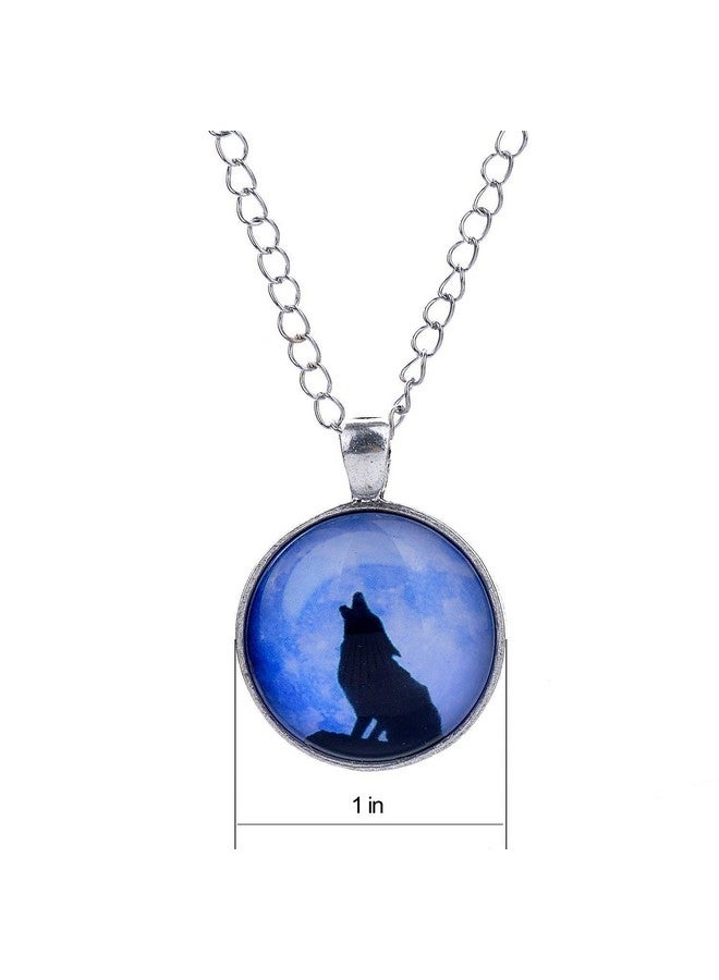LUREME Time Gem Series Silver Tone Chain Disc Charm Necklace (Howl Wolf) (01002594) - Image 4