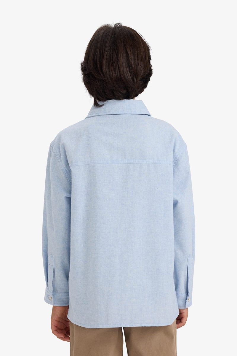 DeFacto Blue Boy Boy Oversize Fit Bear Printed Polo Neck Flannel Shirt Casual - Image 5