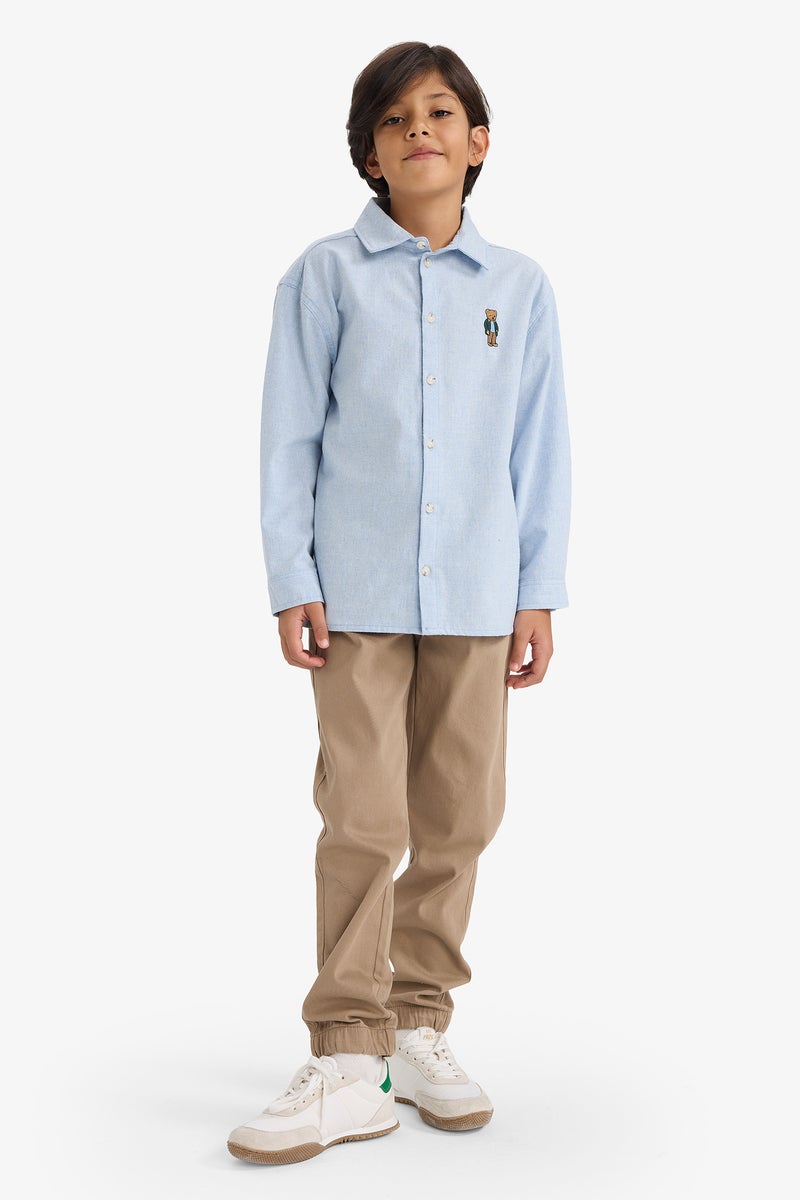 DeFacto Blue Boy Boy Oversize Fit Bear Printed Polo Neck Flannel Shirt Casual - Image 2