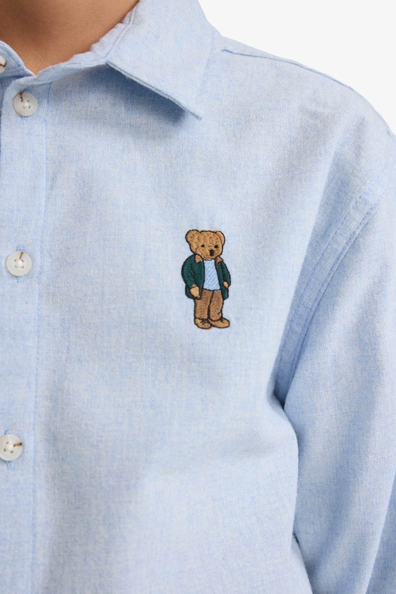 DeFacto Blue Boy Boy Oversize Fit Bear Printed Polo Neck Flannel Shirt Casual - Image 4