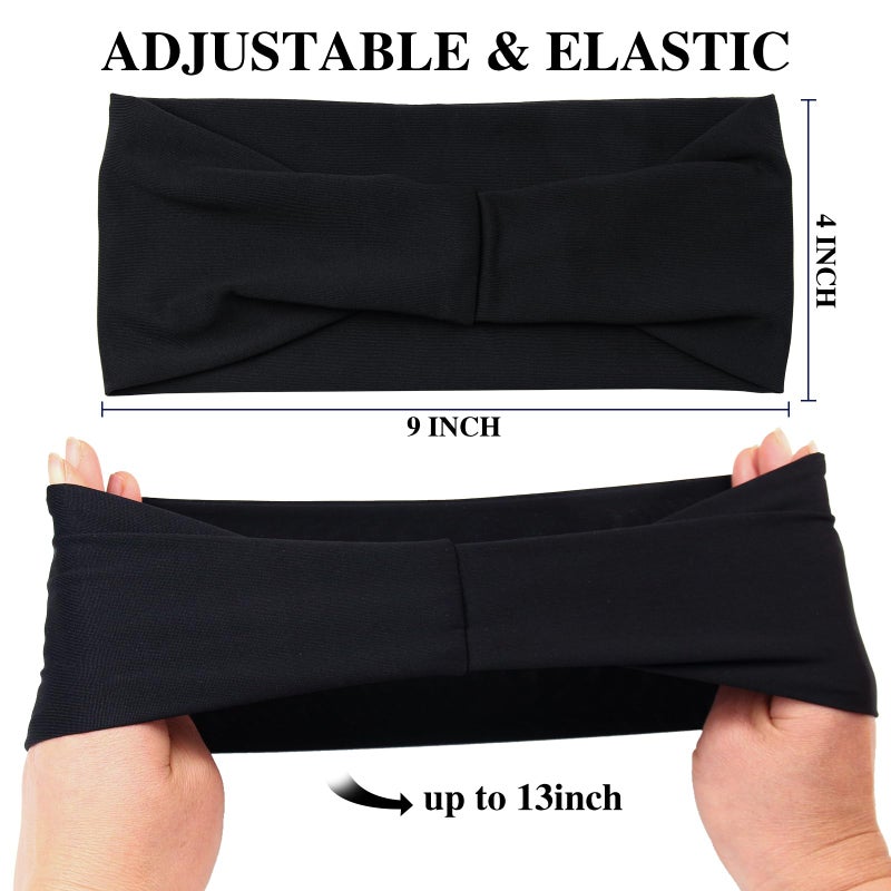 Carede Black 4 inches Wide Headbands for Women, Non Slip Workout Yoga Running Hair Bands Head Wrap Sweat Bands, Pack of 12 - Image 2