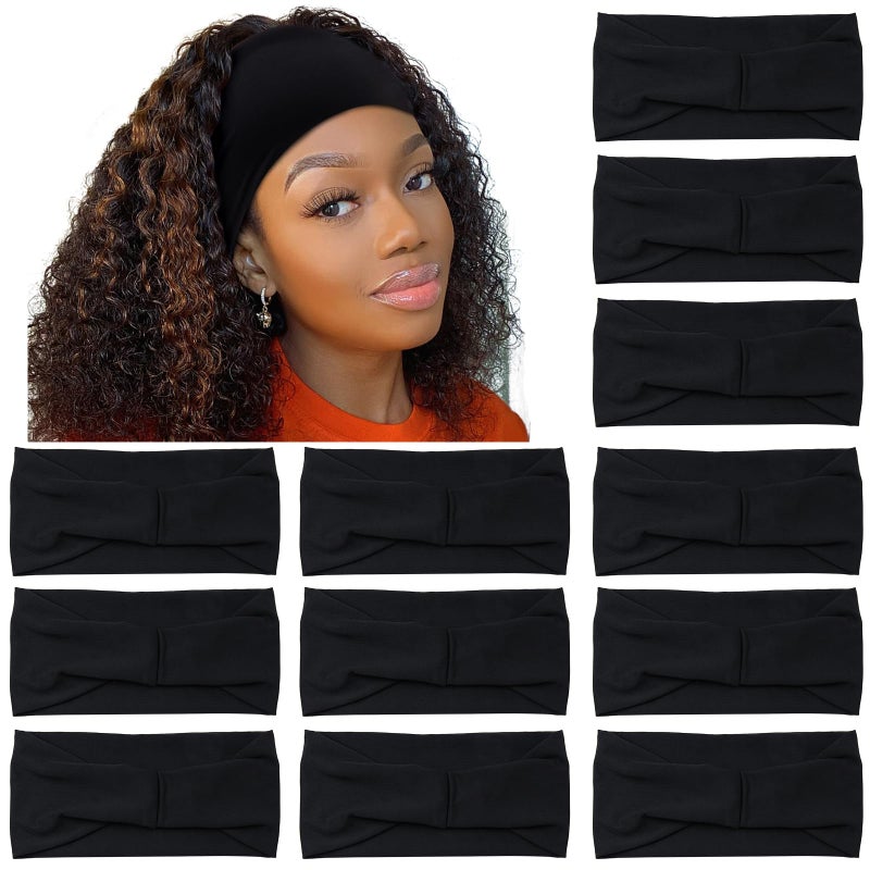 Carede Black 4 inches Wide Headbands for Women, Non Slip Workout Yoga Running Hair Bands Head Wrap Sweat Bands, Pack of 12 - Image 1