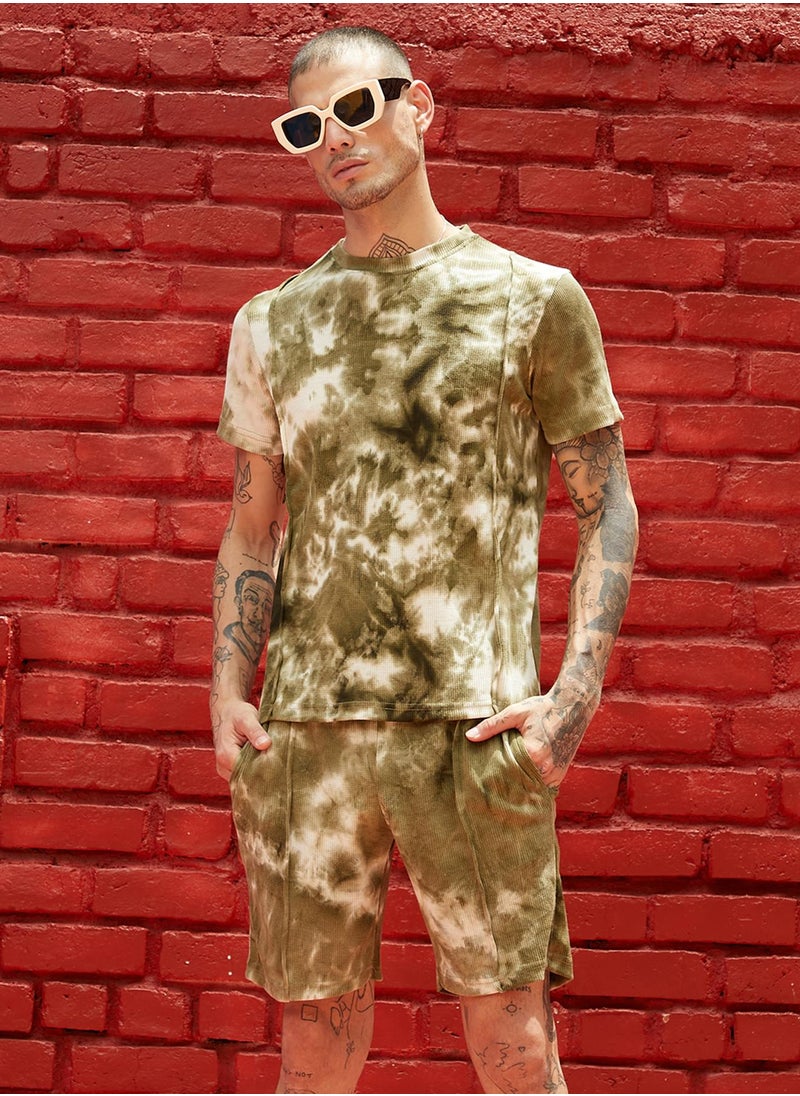 Campus Sutra Men's Navy Olive Contrast Tye-Dye Co-Ord Set  - Image 2