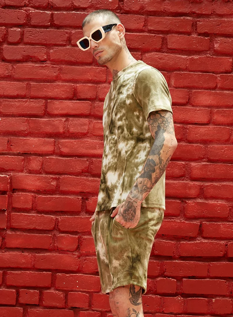 كامبوس سوترا Men's Navy Olive Contrast Tye-Dye Co-Ord Set