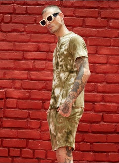 Campus Sutra Men's Navy Olive Contrast Tye-Dye Co-Ord Set  - Image 3