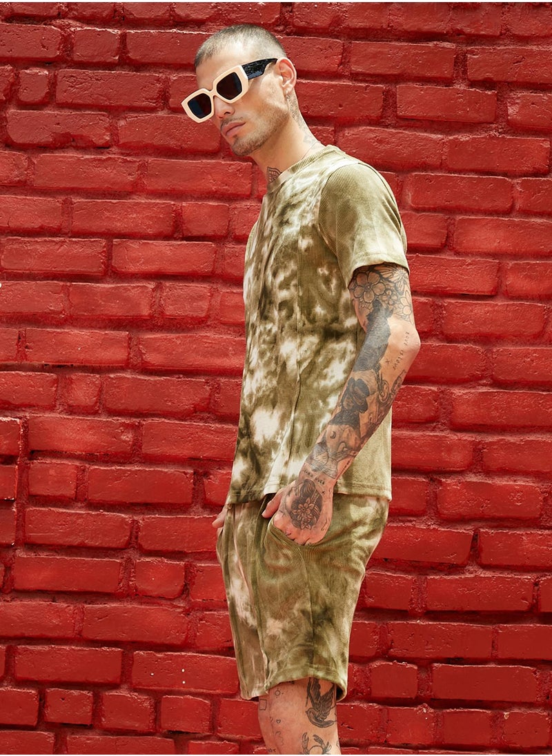 Campus Sutra Men's Navy Olive Contrast Tye-Dye Co-Ord Set  - Image 3