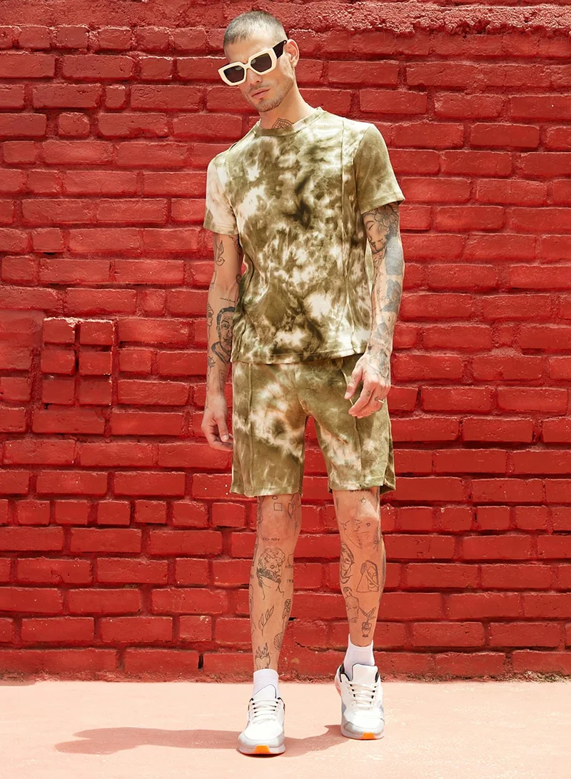 كامبوس سوترا Men's Navy Olive Contrast Tye-Dye Co-Ord Set