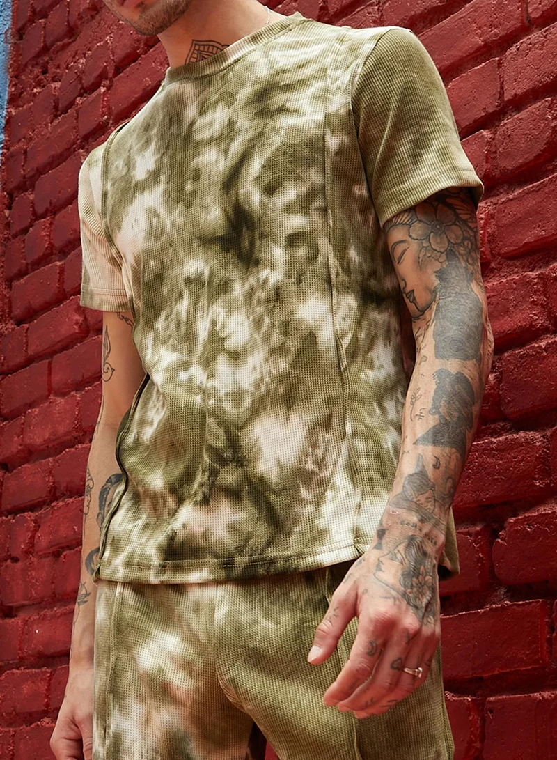 كامبوس سوترا Men's Navy Olive Contrast Tye-Dye Co-Ord Set