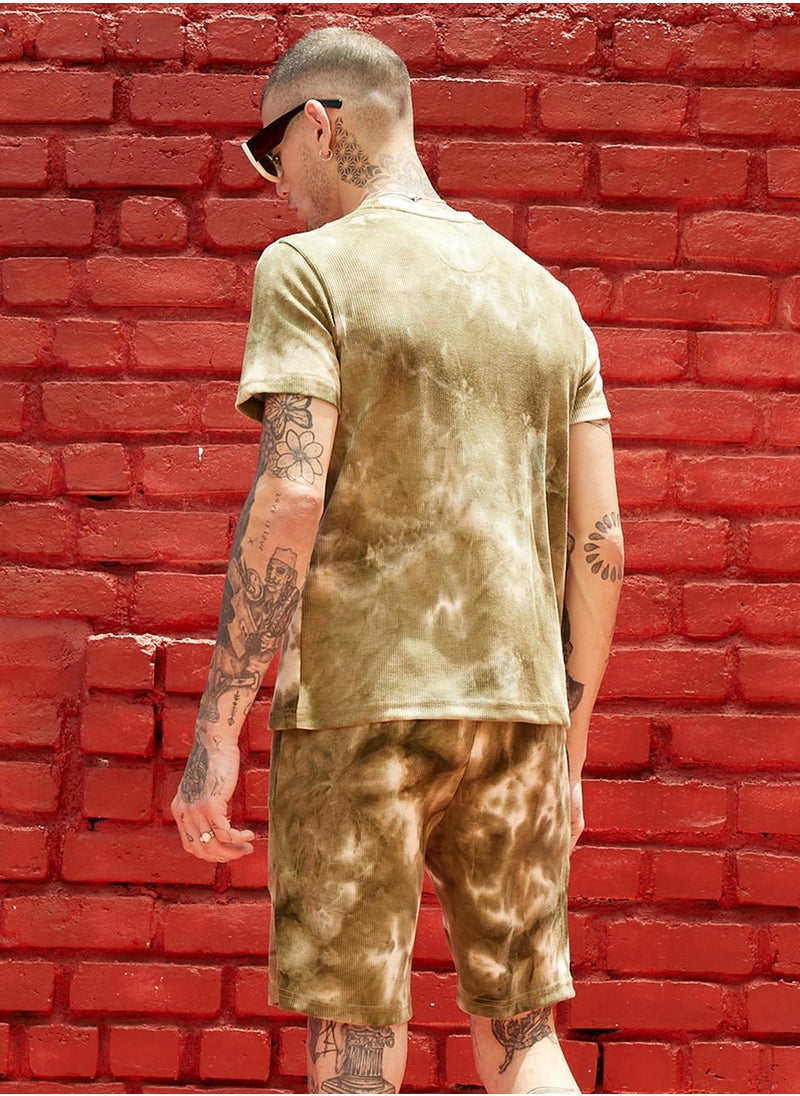 Campus Sutra Men's Navy Olive Contrast Tye-Dye Co-Ord Set  - Image 5