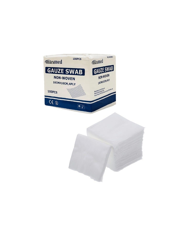 MAXMED 10cmx10cm non woven non Sterile Gauze Pads for Wound Dressing| 100-Piece 4-Ply Highly Absorbent| non woven Gauze Sponge-Pads 100s - Image 1